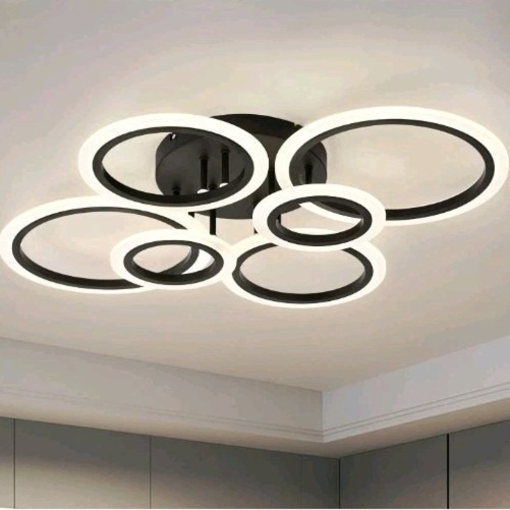 Vikaey Modern LED Flush Mount Ceiling Light, 6 Rings Black Close to Ceiling L...